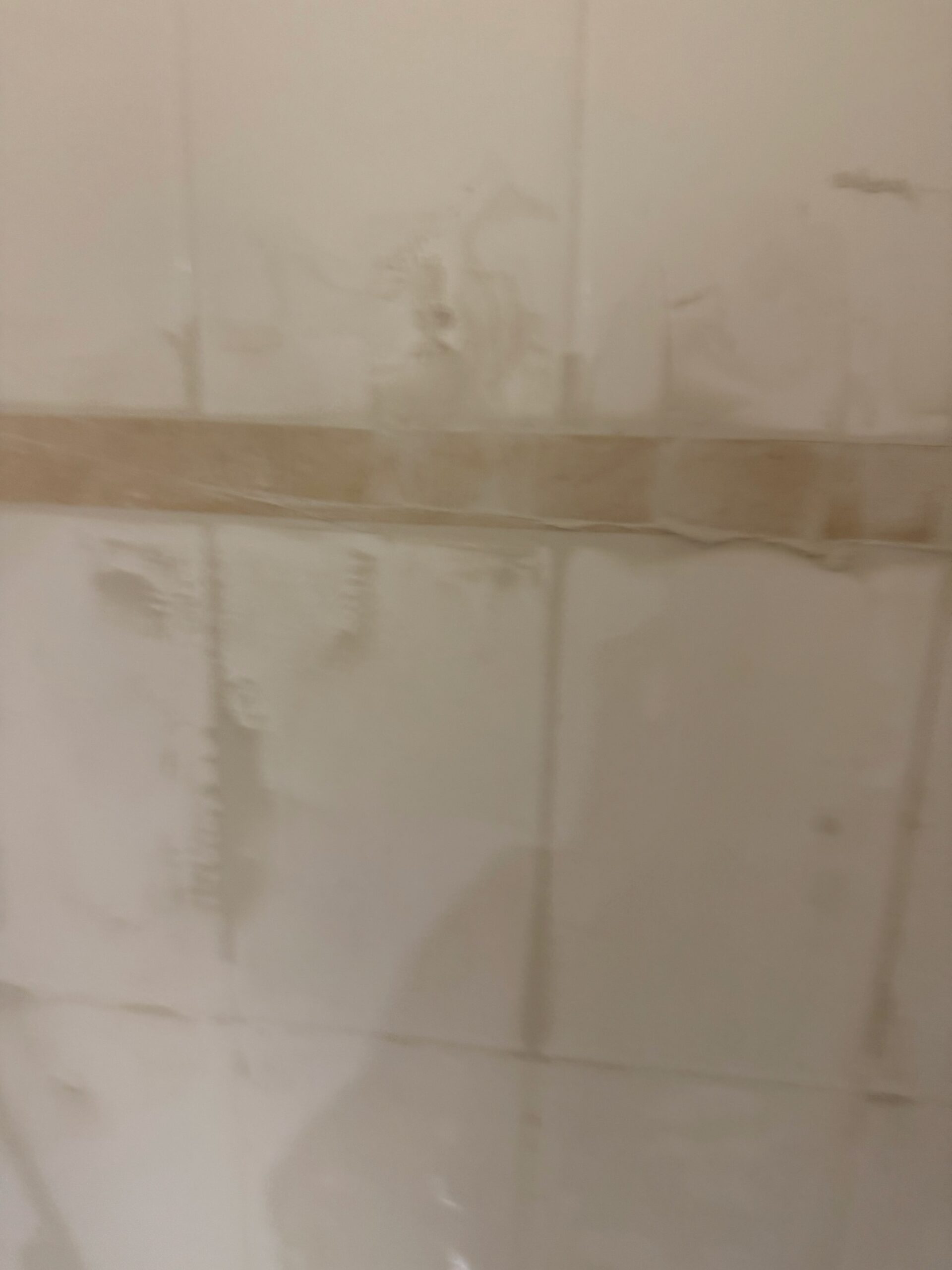 Réfection des joints de carrelage au mortier en cours dans la douche